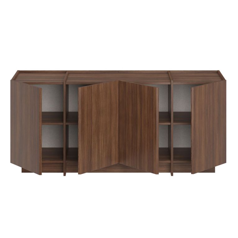 Credenza Marrone Noce 4 Ripiani 4 Ante 180x45x80h cm, 8 Vani - Nolova