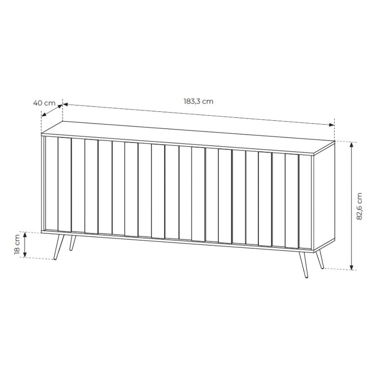 Credenza Marrone Noce 4 Ripiani Apertura Battente 183x40x83h cm, 4 Ante - Haga