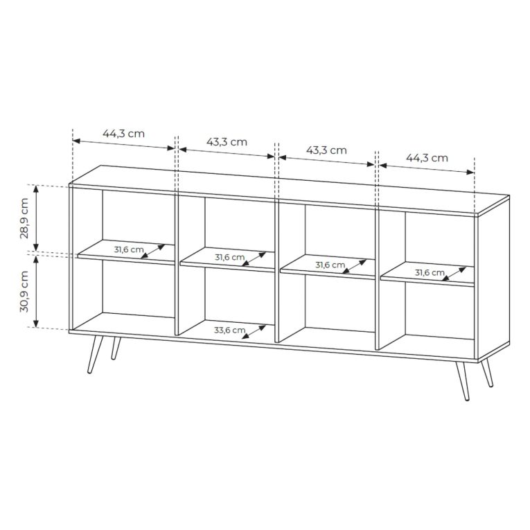 Credenza Marrone Noce 4 Ripiani Apertura Battente 183x40x83h cm, 4 Ante - Haga