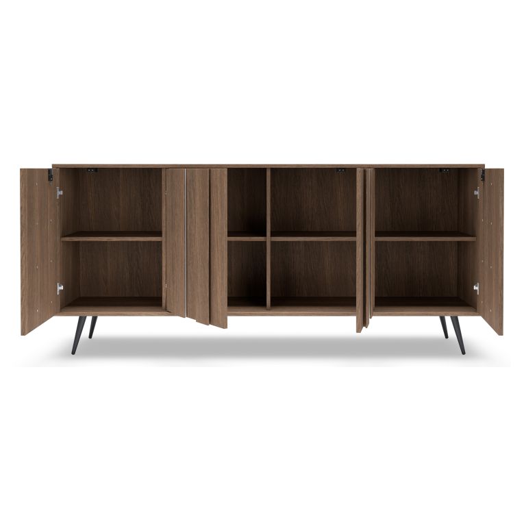 Credenza Marrone Noce 4 Ripiani Apertura Battente 183x40x83h cm, 4 Ante - Haga