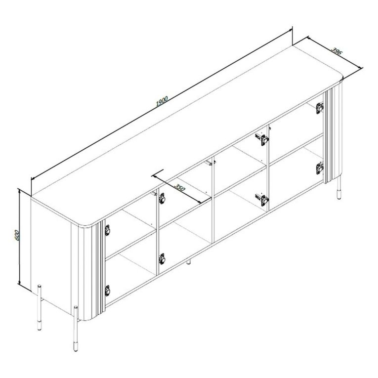 Credenza Marrone Noce 4 Ripiani Apertura Battente 190x40x80h cm, 4 Ante - Laion