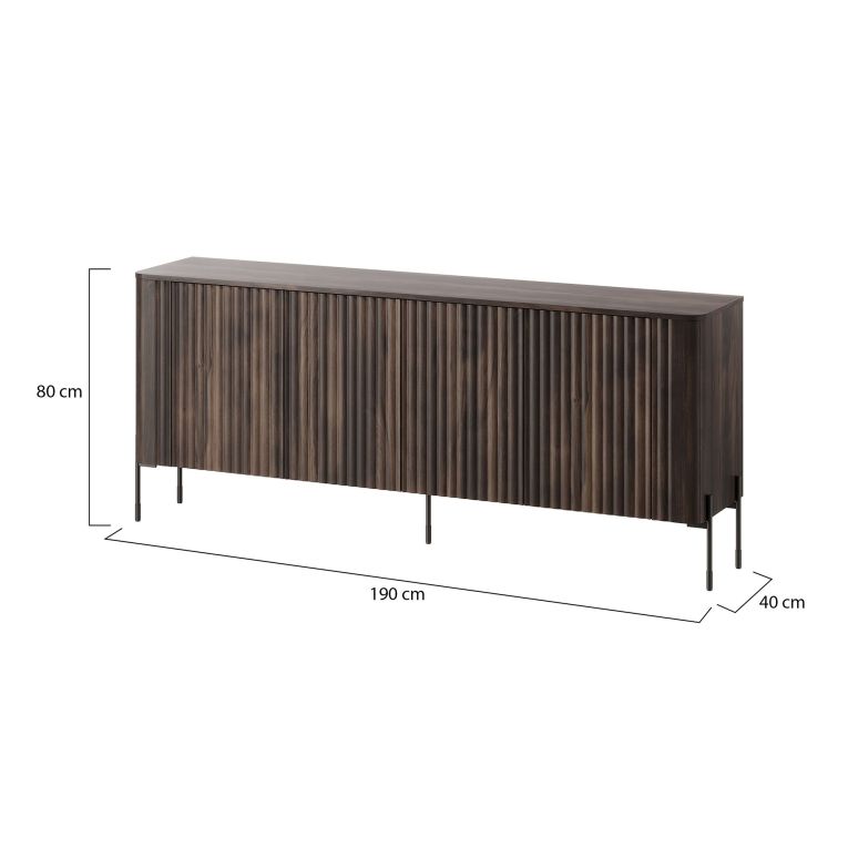 Credenza Marrone Noce 4 Ripiani Apertura Battente 190x40x80h cm, 4 Ante - Laion