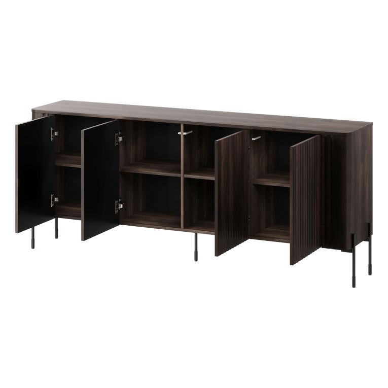 Credenza Marrone Noce 4 Ripiani Apertura Battente 190x40x80h cm, 4 Ante - Laion