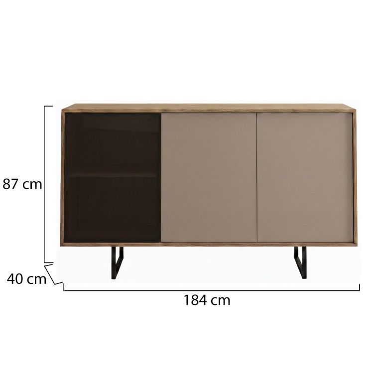 Credenza Marrone Noce Beige Cassetti 3 Ripiani 184x40x87h cm, Apertura Battente - Capena
