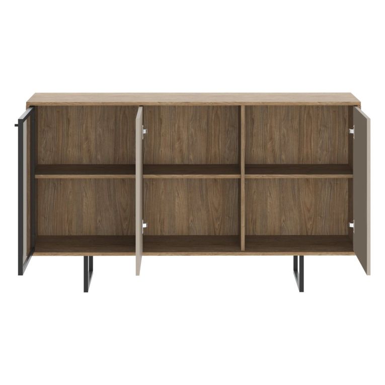 Credenza Marrone Noce Beige Cassetti 3 Ripiani 184x40x87h cm, Apertura Battente - Capena
