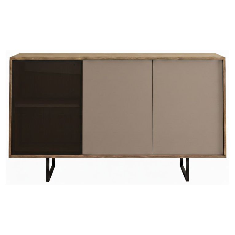 Credenza Marrone Noce Beige Cassetti 3 Ripiani 184x40x87h cm, Apertura Battente - Capena
