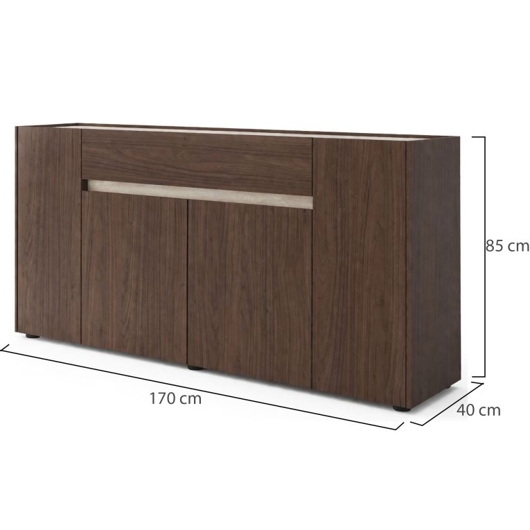 Credenza Marrone Noce Beige un Cassetto Apertura Battente, Scorrevole 170x40x85h cm, 4 Ante - Cirimido