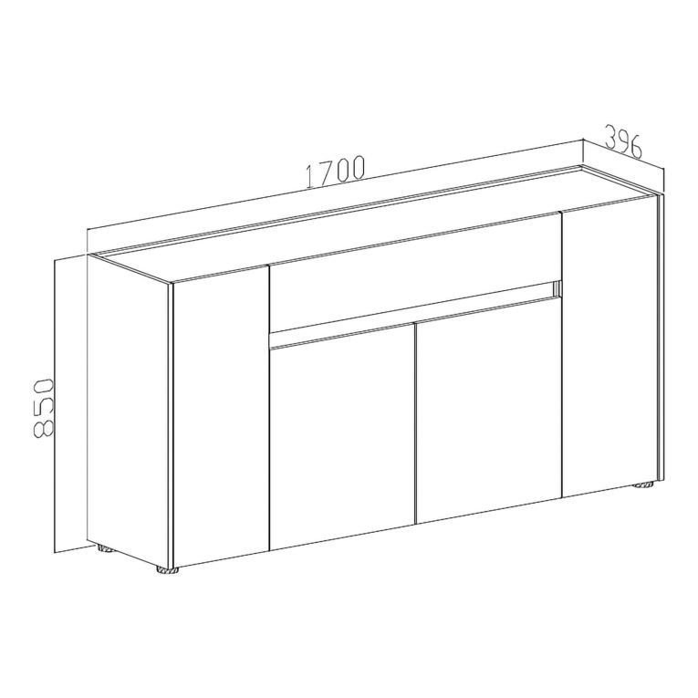 Credenza Marrone Noce Beige un Cassetto Apertura Battente, Scorrevole 170x40x85h cm, 4 Ante - Cirimido