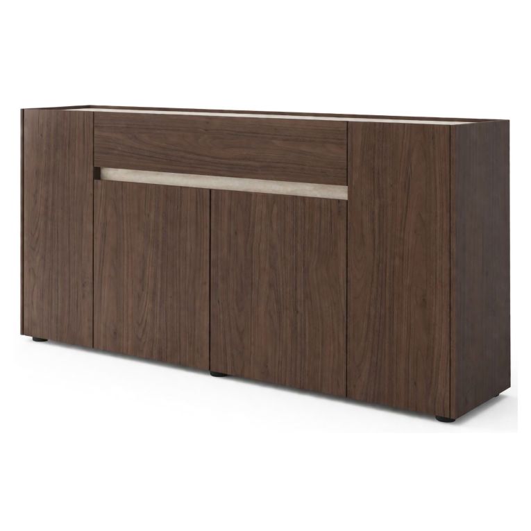 Credenza Marrone Noce Beige un Cassetto Apertura Battente, Scorrevole 170x40x85h cm, 4 Ante - Cirimido