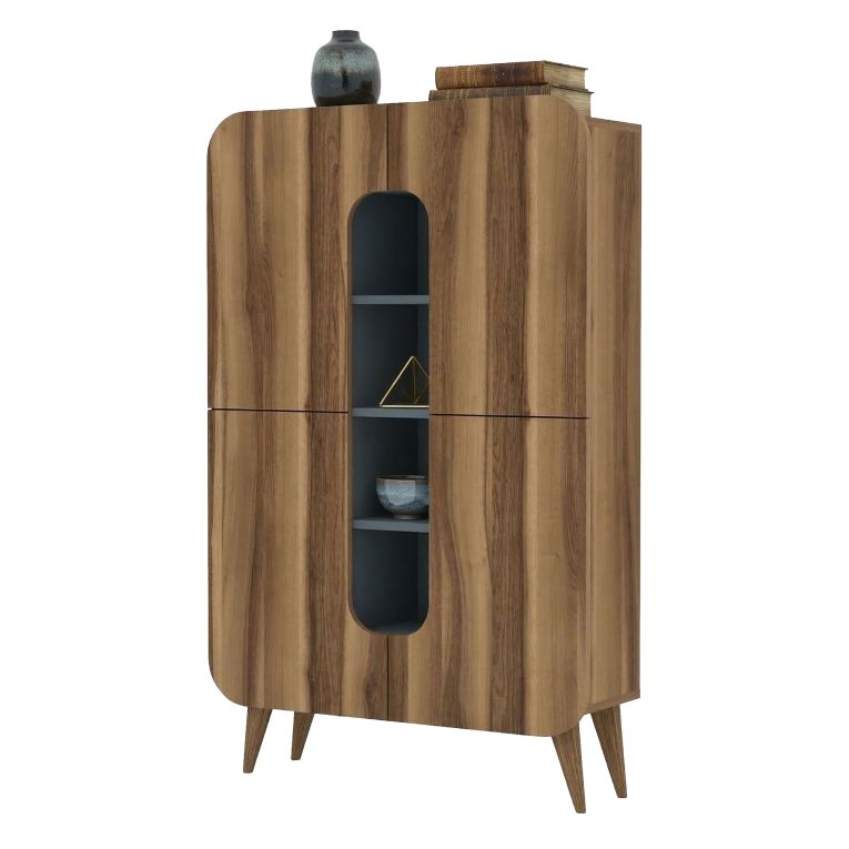 Credenza Marrone Noce blu 7 Ripiani 10 Vani 93x32x144h cm, 2 Ante - Paularo
