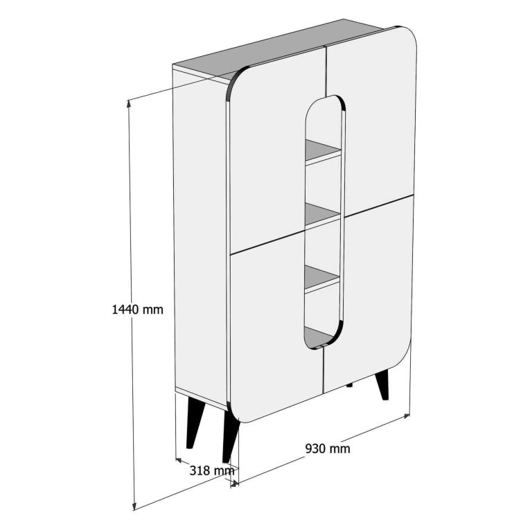 Credenza Marrone Noce blu 7 Ripiani 10 Vani 93x32x144h cm, 2 Ante - Paularo
