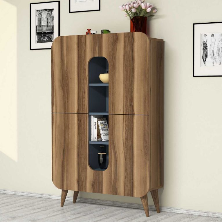 Credenza Marrone Noce blu 7 Ripiani 10 Vani 93x32x144h cm, 2 Ante - Paularo