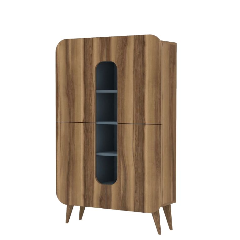 Credenza Marrone Noce blu 7 Ripiani 10 Vani 93x32x144h cm, 2 Ante - Paularo