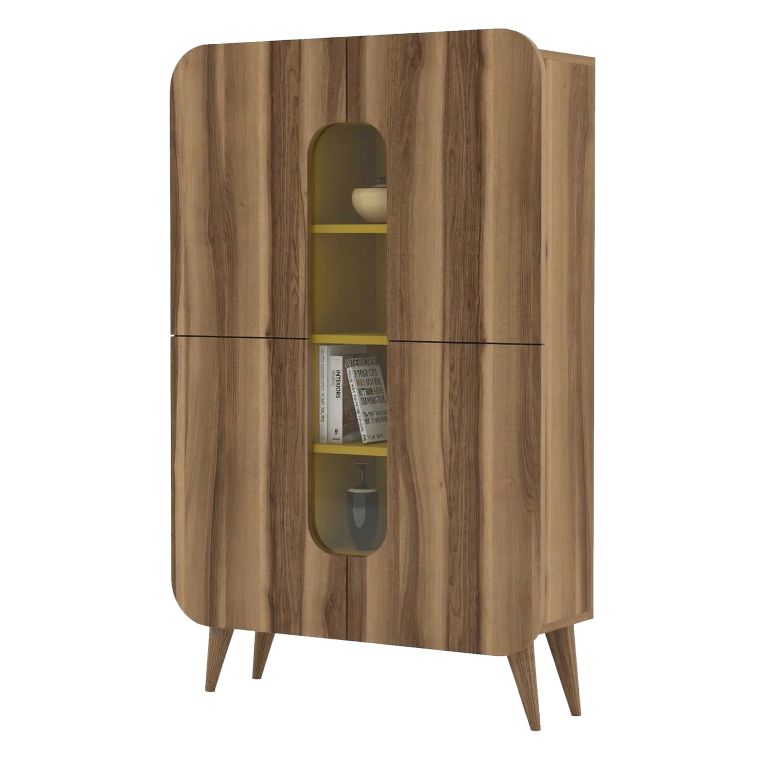 Credenza Marrone Noce Giallo 7 Ripiani 10 Vani 93x32x144h cm, 2 Ante - Paularo