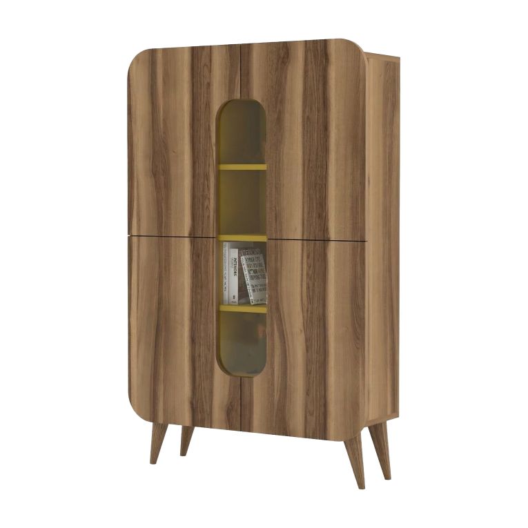 Credenza Marrone Noce Giallo 7 Ripiani 10 Vani 93x32x144h cm, 2 Ante - Paularo