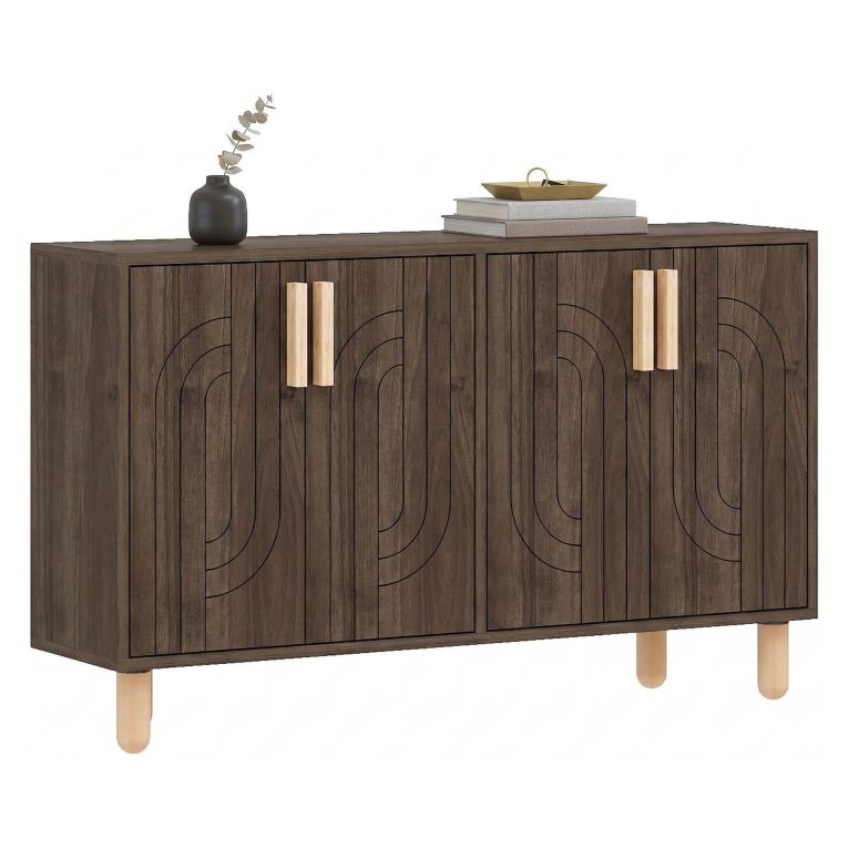 Credenza Marrone Noce Marrone Rovere 2 Ripiani 4 Ante 120x30x74h cm, 4 Vani - Venerina