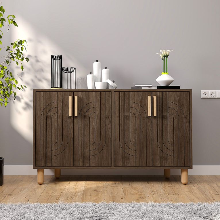 Credenza Marrone Noce Marrone Rovere 2 Ripiani 4 Ante 120x30x74h cm, 4 Vani - Venerina