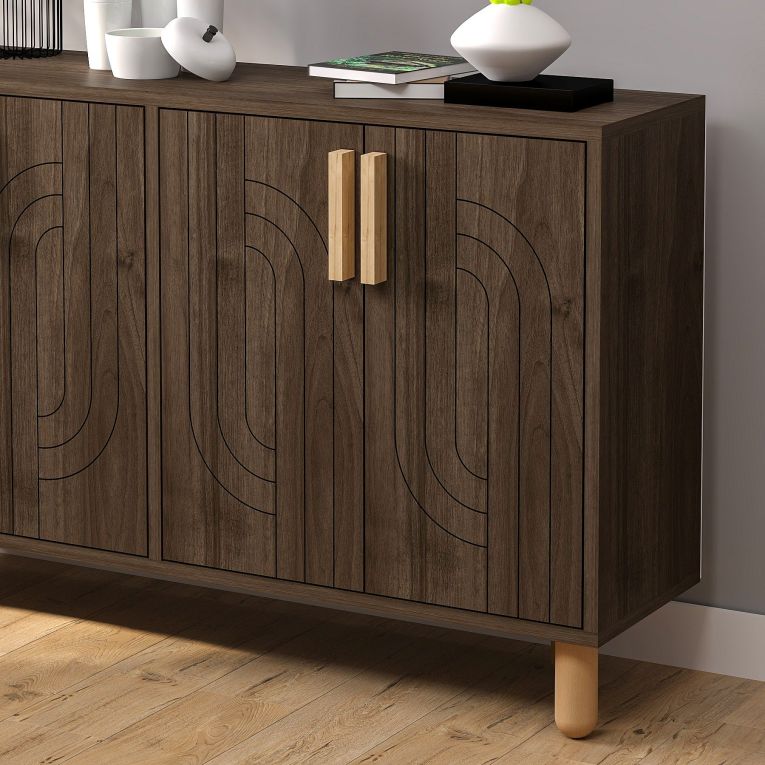 Credenza Marrone Noce Marrone Rovere 2 Ripiani 4 Ante 120x30x74h cm, 4 Vani - Venerina
