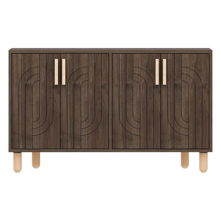 Credenza Marrone Noce Marrone Rovere 2 Ripiani 4 Ante 120x30x74h cm, 4 Vani - Venerina
