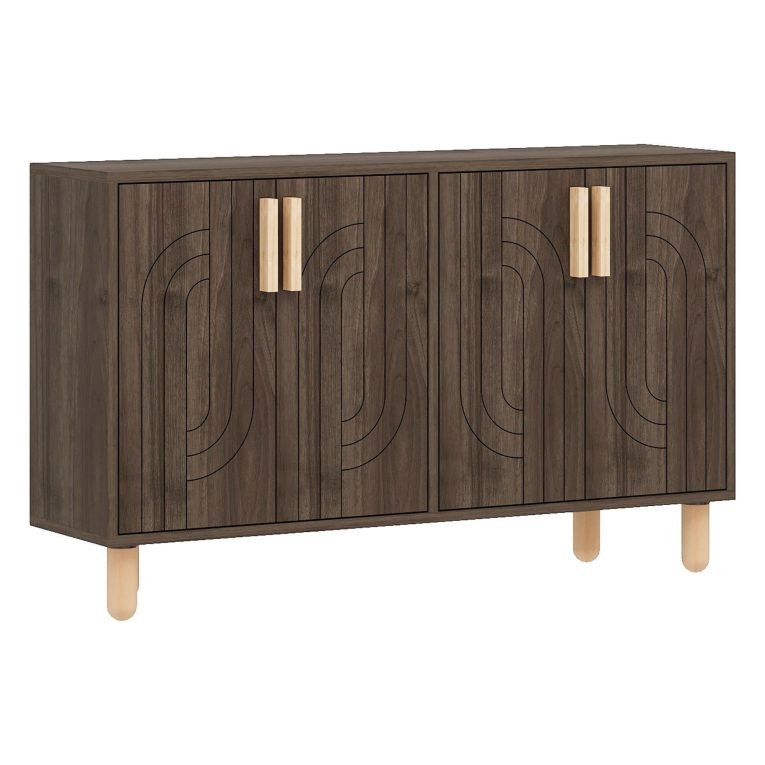 Credenza Marrone Noce Marrone Rovere 2 Ripiani 4 Ante 120x30x74h cm, 4 Vani - Venerina