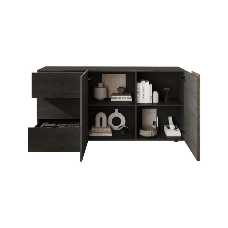 Credenza Marrone Noce Marrone Rovere 3 Cassetti 2 Ripiani 181x44x84h cm, 2 Ante - Carinola