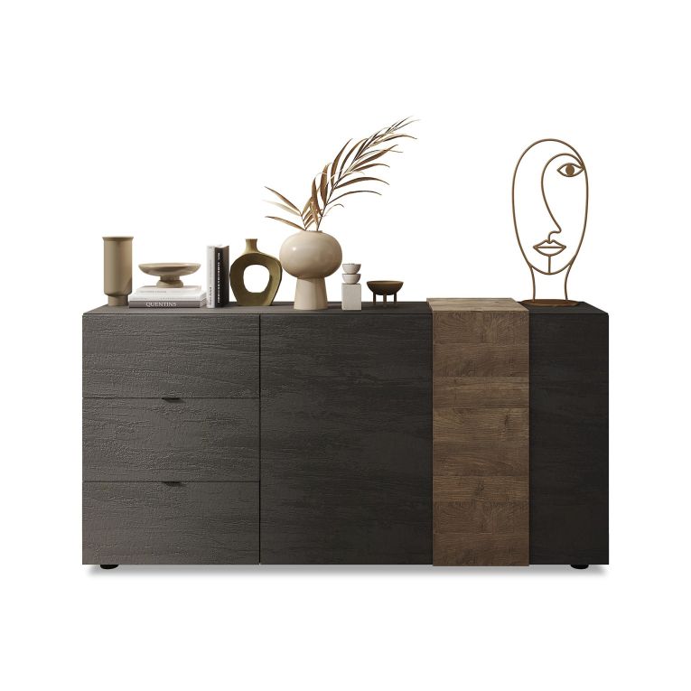 Credenza Marrone Noce Marrone Rovere 3 Cassetti 2 Ripiani 181x44x84h cm, 2 Ante - Carinola