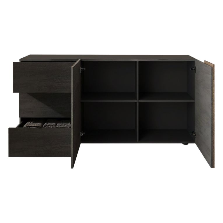 Credenza Marrone Noce Marrone Rovere 3 Cassetti 2 Ripiani 181x44x84h cm, 2 Ante - Carinola