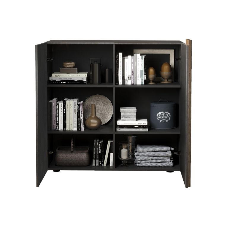 Credenza Marrone Noce Marrone Rovere 4 Ripiani 6 Vani 121x44x114h cm, 2 Ante - Giarole