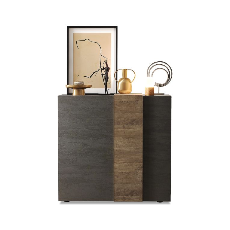 Credenza Marrone Noce Marrone Rovere 4 Ripiani 6 Vani 121x44x114h cm, 2 Ante - Giarole