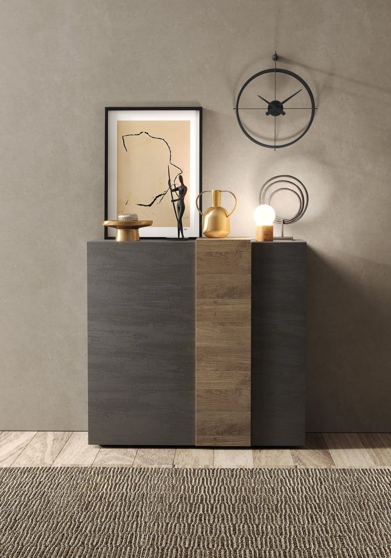 Credenza Marrone Noce Marrone Rovere 4 Ripiani 6 Vani 121x44x114h cm, 2 Ante - Giarole