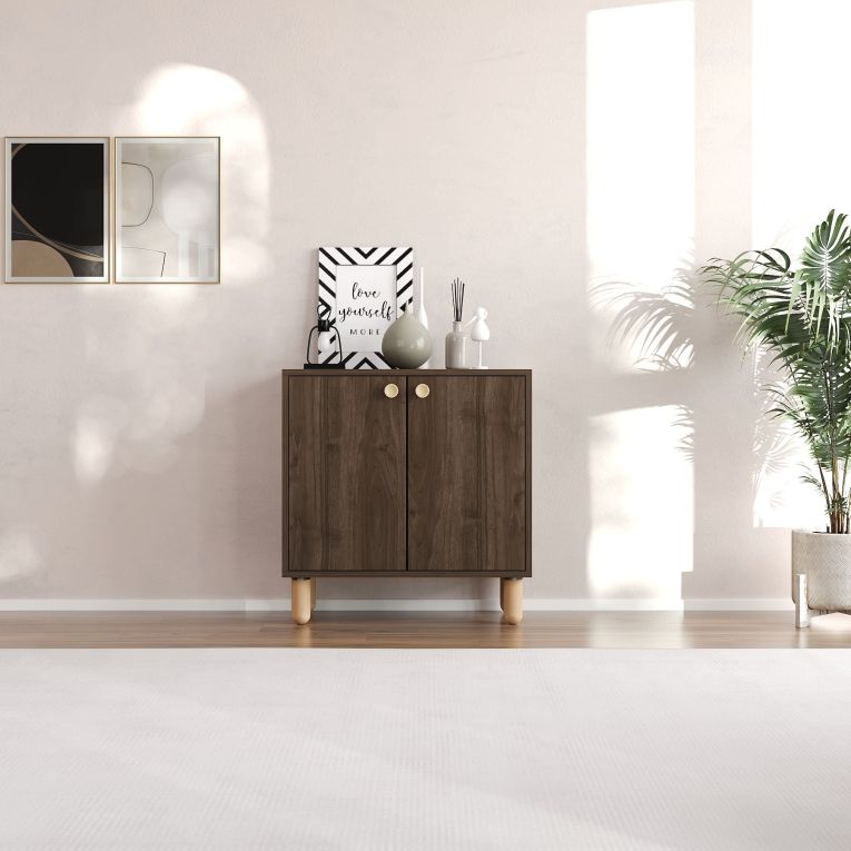 Credenza Marrone Noce Marrone Rovere un Ripiano 2 Ante 72x36x73h cm, 2 Vani - Pontida