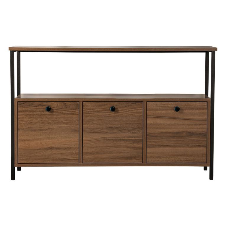 Credenza Marrone Noce Nero 2 Ripiani 3 Vani 120x30x77h cm, 3 Ante - Noda