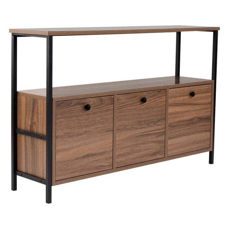 Credenza Marrone Noce Nero 2 Ripiani 3 Vani 120x30x77h cm, 3 Ante - Noda