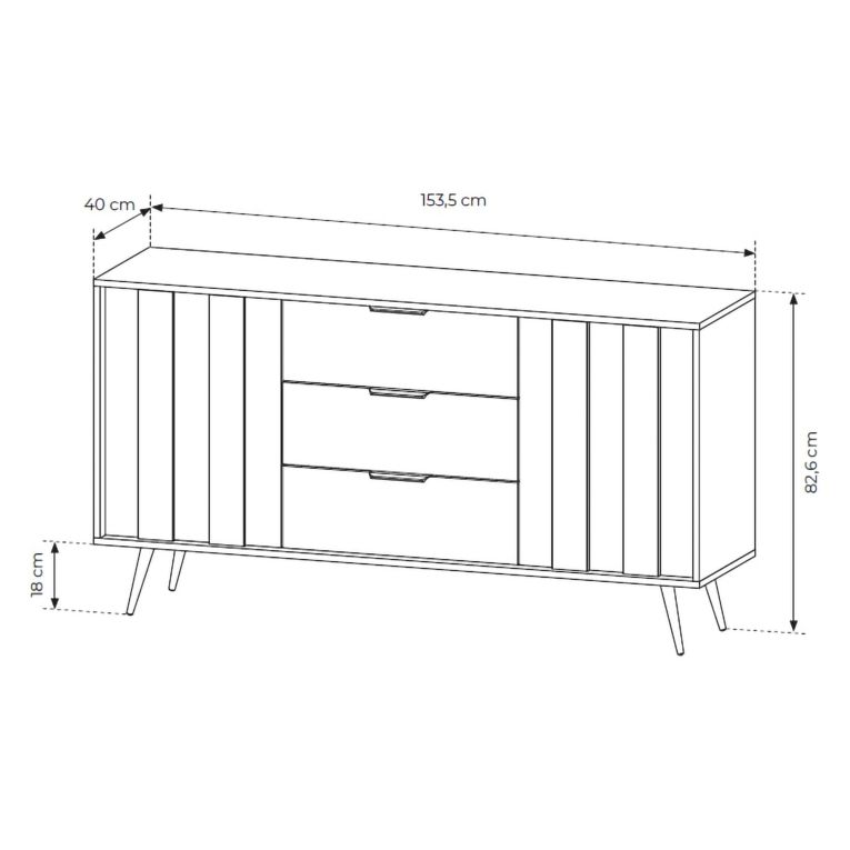 Credenza Marrone Noce Nero 3 Cassetti 2 Ripiani 154x40x87h cm, Apertura Battente, Scorrevole - Hahasasi