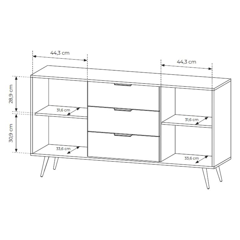 Credenza Marrone Noce Nero 3 Cassetti 2 Ripiani 154x40x87h cm, Apertura Battente, Scorrevole - Hahasasi