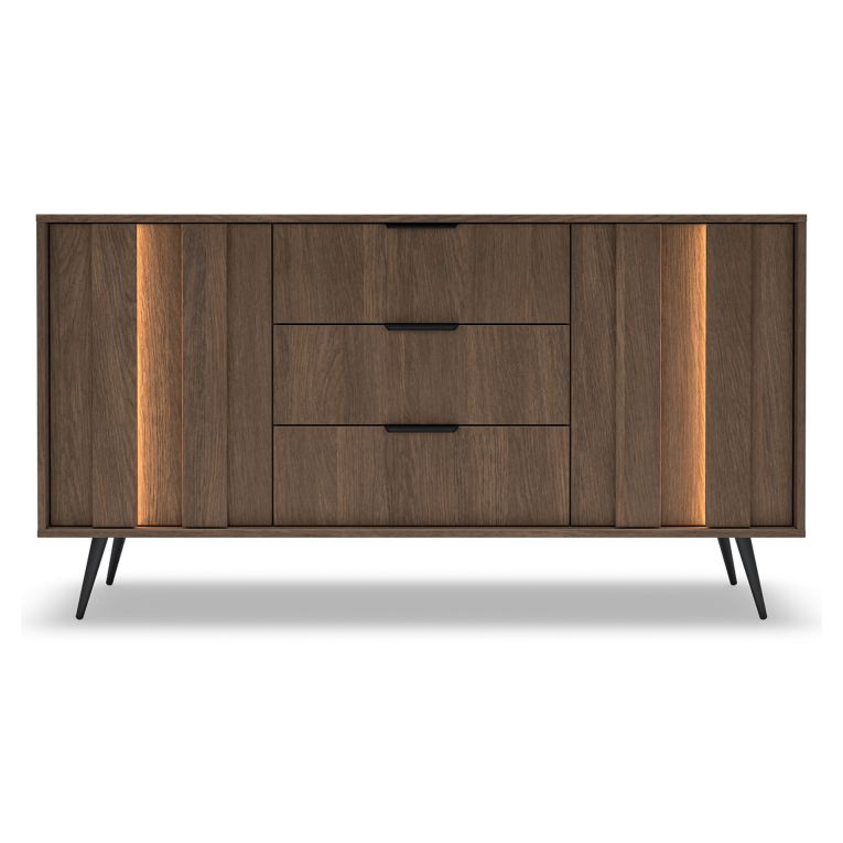 Credenza Marrone Noce Nero 3 Cassetti 2 Ripiani 154x40x87h cm, Apertura Battente, Scorrevole - Hahasasi