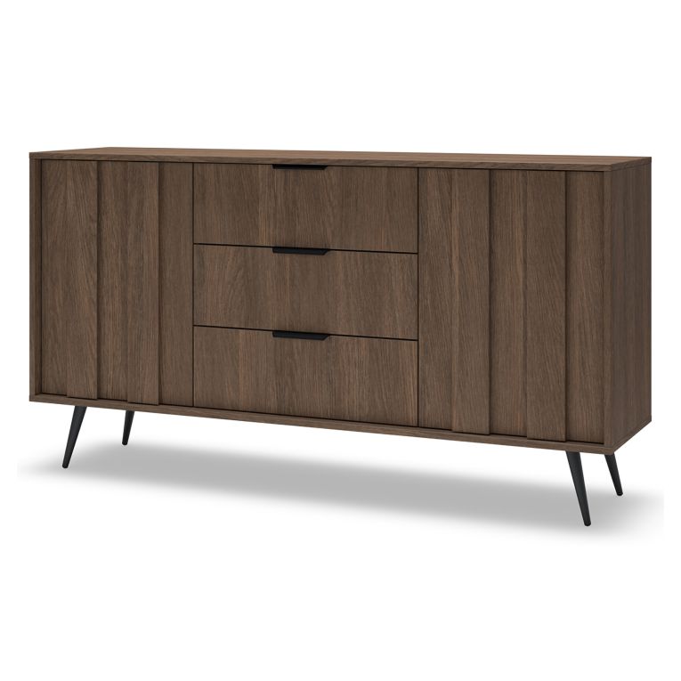 Credenza Marrone Noce Nero 3 Cassetti 2 Ripiani 154x40x87h cm, Apertura Battente, Scorrevole - Hahasasi