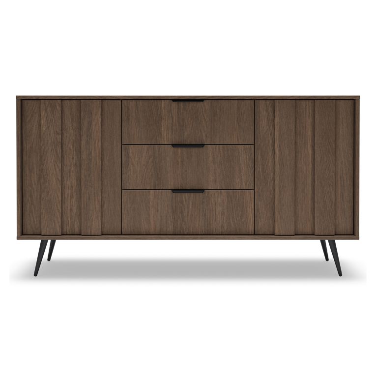 Credenza Marrone Noce Nero 3 Cassetti 2 Ripiani 154x40x87h cm, Apertura Battente, Scorrevole - Hahasasi