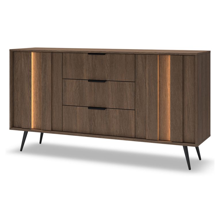 Credenza Marrone Noce Nero 3 Cassetti 2 Ripiani 154x40x87h cm, Apertura Battente, Scorrevole - Hahasasi