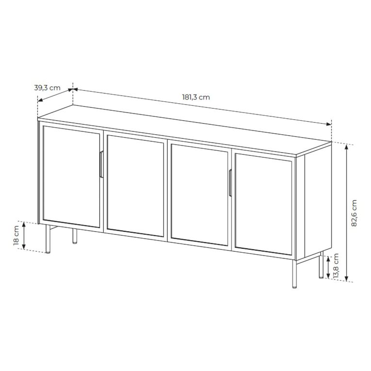 Credenza Marrone Noce Nero Antracite 2 Ripiani Apertura Battente 181x39x83h cm, 4 Ante - Hapa