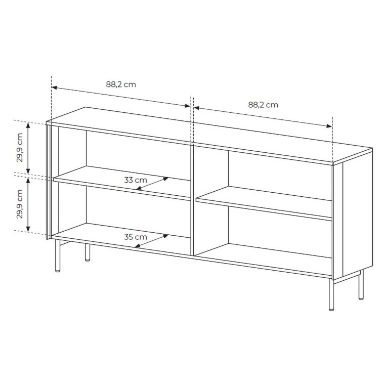 Credenza Marrone Noce Nero Antracite 2 Ripiani Apertura Battente 181x39x83h cm, 4 Ante - Hapa