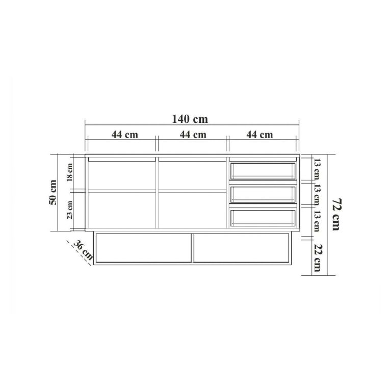 Credenza Marrone Noce Nero un Ripiano 4 Vani 140x36x72h cm, Peso Supportato 35 kg - Kuwait