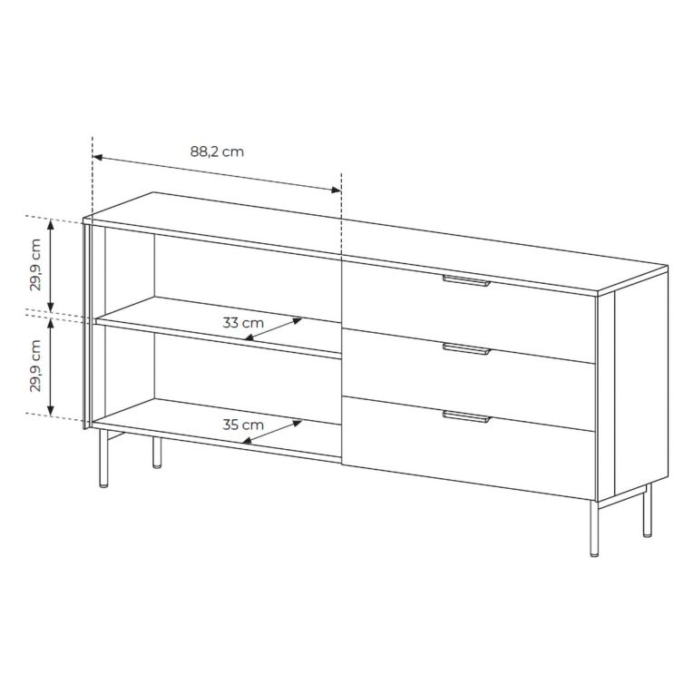 Credenza Marrone Noce Trasparente 3 Cassetti un Ripiano 181x39x83h cm, Apertura Battente, Scorrevole - Hara