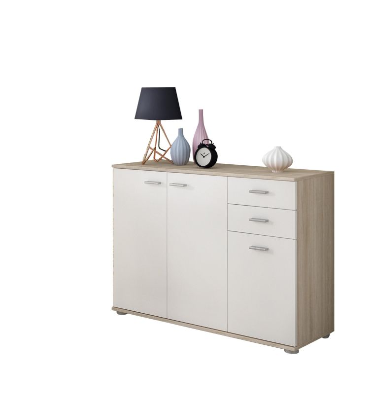 Credenza Marrone Olmo Bianco 2 Cassetti un Ripiano 103x34x74h cm, Apertura Battente - Meldola