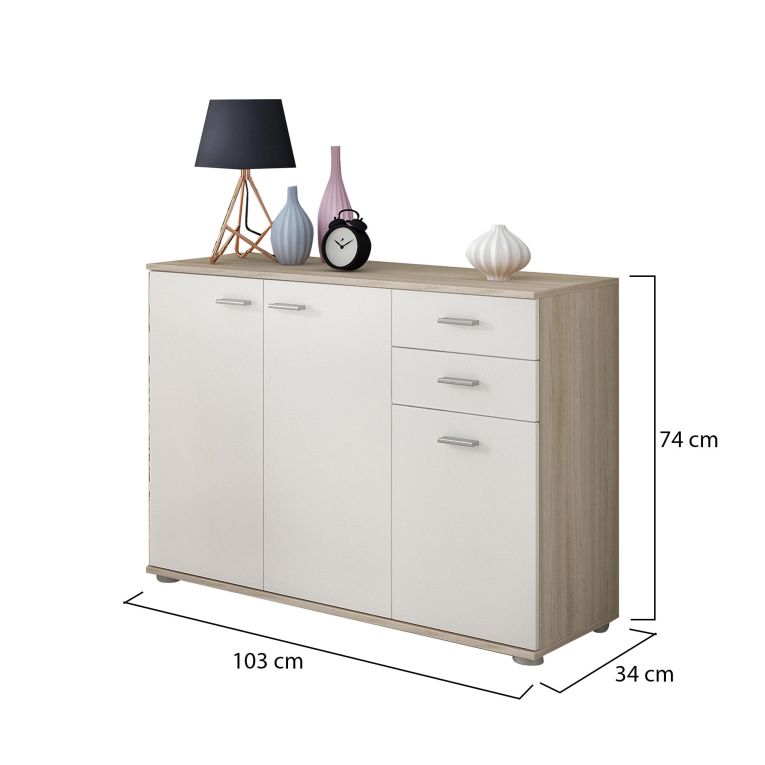 Credenza Marrone Olmo Bianco 2 Cassetti un Ripiano 103x34x74h cm, Apertura Battente - Meldola
