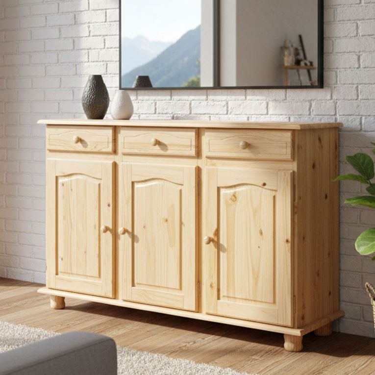 Credenza Marrone Quercia 3 Cassetti un Ripiano 130x43x87h cm, 6 Vani - Gragnano