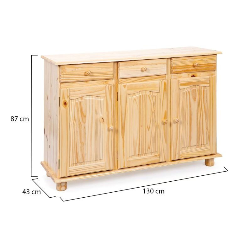 Credenza Marrone Quercia 3 Cassetti un Ripiano 130x43x87h cm, 6 Vani - Gragnano
