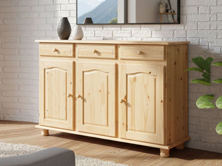 Credenza Marrone Quercia 3 Cassetti un Ripiano 130x43x87h cm, 6 Vani - Gragnano
