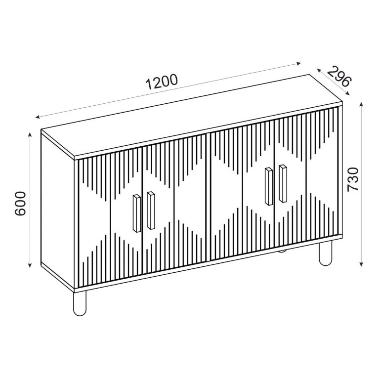 Credenza Marrone Rovere 2 Ripiani Apertura Battente 120x30x74h cm, 4 Ante - Colzano