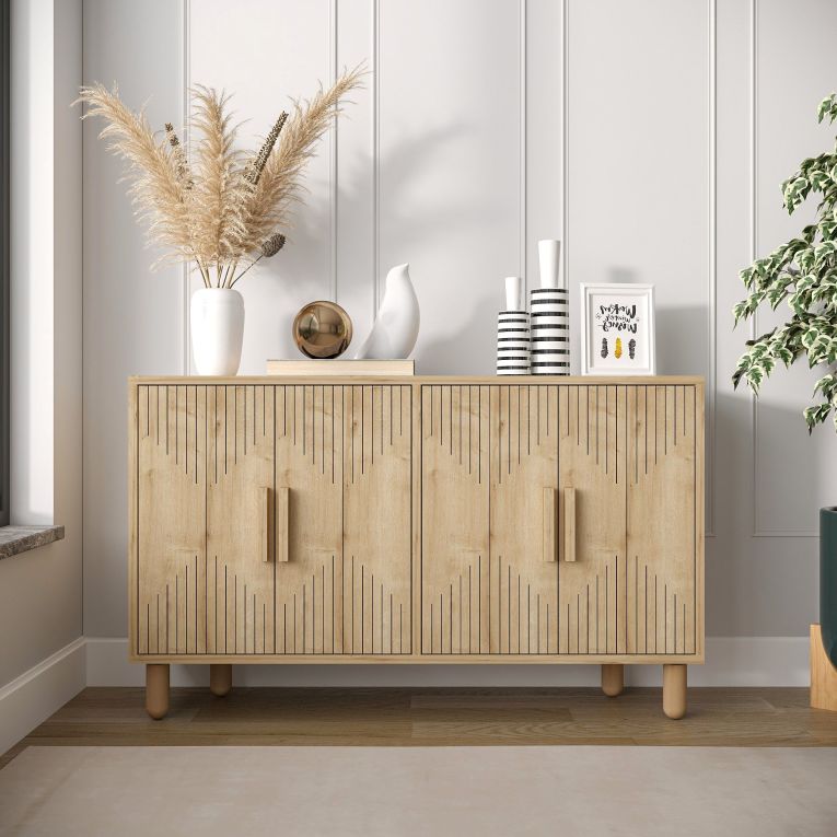 Credenza Marrone Rovere 2 Ripiani Apertura Battente 120x30x74h cm, 4 Ante - Colzano
